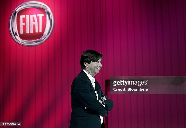 Olivier Francois, president and chief executive officer of Fiat SpA's Chrysler brand, smiles during the LA Auto Show in Los Angeles, California,...