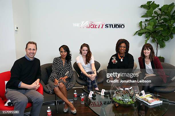 Variety's Jon Weisman and actresses Kerry Washington, Kristen Stewart, Lorraine Toussaint and Rosemarie DeWitt attend The Variety Studio: Awards...