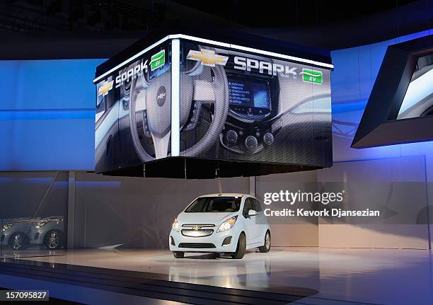 The new 2014 Chevy Spark EV electric vehicle is unveiled during the Los Angeles Auto show on November 28, 2012 in Los Angeles, California. The LA...