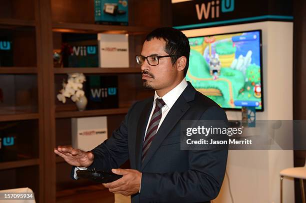 Actor Michael Pena took a break to play Wii U before his interviews at The Variety Studio: Awards Edition held at a private residence on November 28,...