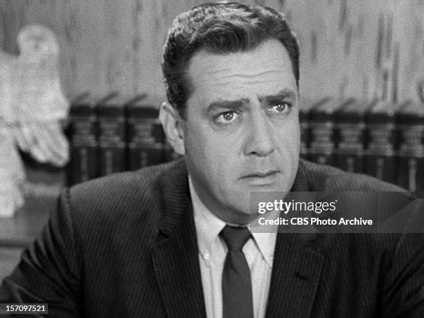 Raymond Burr as Perry Mason in the PERRY MASON episode, "The Case of the Envious Editor." Original air date, January 7, 1961. Season 4, episode 13....