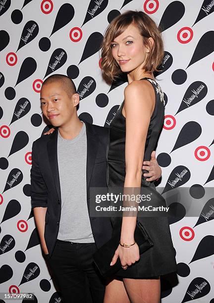 Fashion designer Jason Wu and model Karlie Kloss attend the Target + Neiman Marcus Holiday Collection launch event on November 28, 2012 in New York...