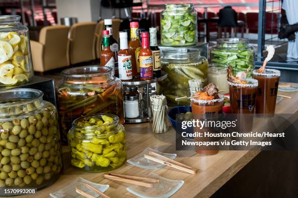 Bloody Mary bar for the Club Level is shown during the What's New at NRG Stadium event on Thursday, Aug. 15, 2019 in Houston .