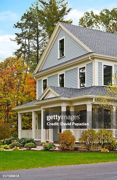 classic-style american home on a wooded lot - concord massachusetts stock pictures, royalty-free photos & images