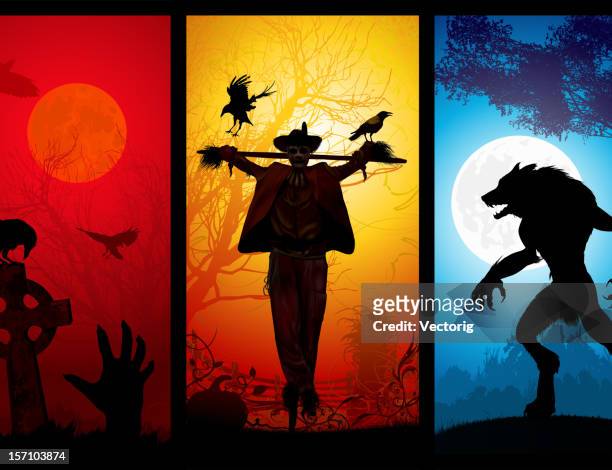ilustraciones, imágenes clip art, dibujos animados e iconos de stock de halloween tema - halloween scary