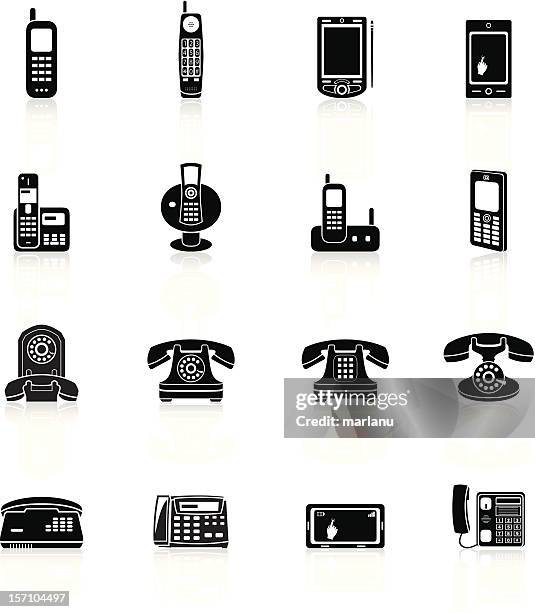 ilustraciones, imágenes clip art, dibujos animados e iconos de stock de teléfono-serie de iconos, negro - old telephone