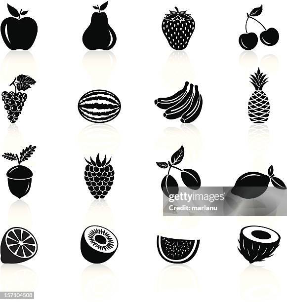 ilustraciones, imágenes clip art, dibujos animados e iconos de stock de iconos de frutas-serie black - ciruela pasa