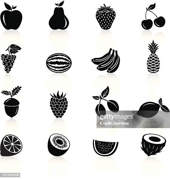 fruits icons - black series - prune stock illustrations