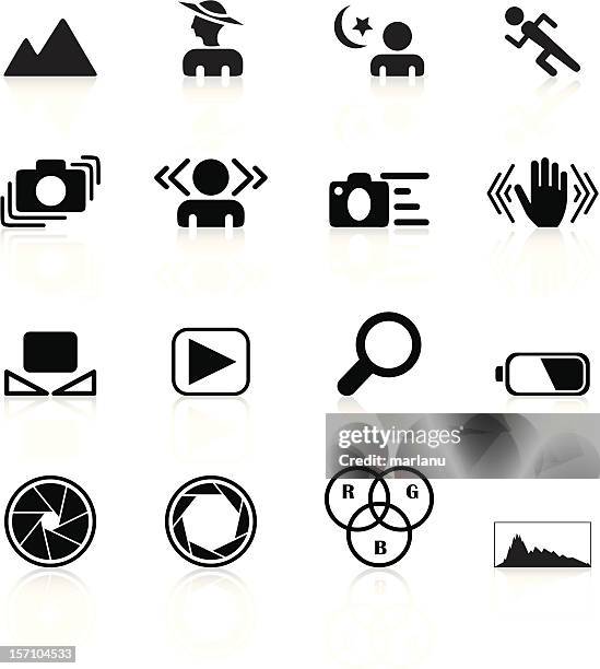 illustrazioni stock, clip art, cartoni animati e icone di tendenza di fotocamera slr simboli set 2-serie nero - bilanciamento del bianco