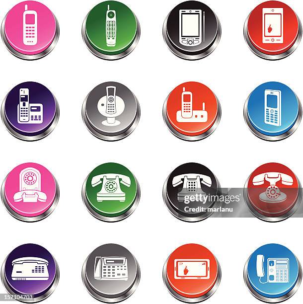 telephone icons - 3d push button series - answering machine stock illustrations
