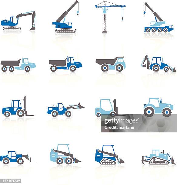 ilustraciones, imágenes clip art, dibujos animados e iconos de stock de construcción de los vehículos silueta-serie azul - dump truck cartoon