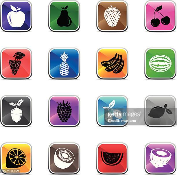 ilustraciones, imágenes clip art, dibujos animados e iconos de stock de iconos de colores brillante frutas - ciruela pasa