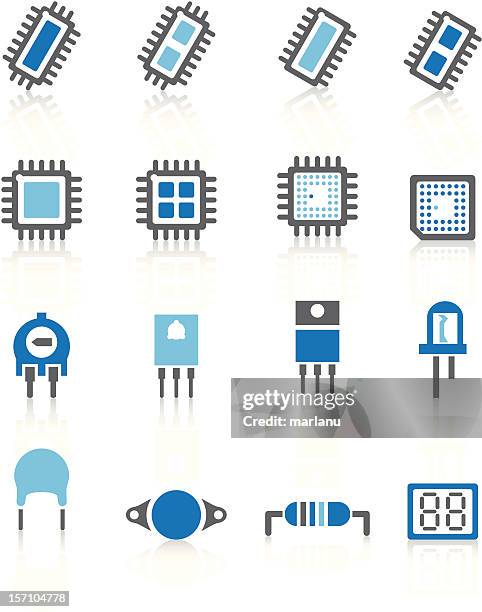 electronic component icons - blue series - resistor stock illustrations