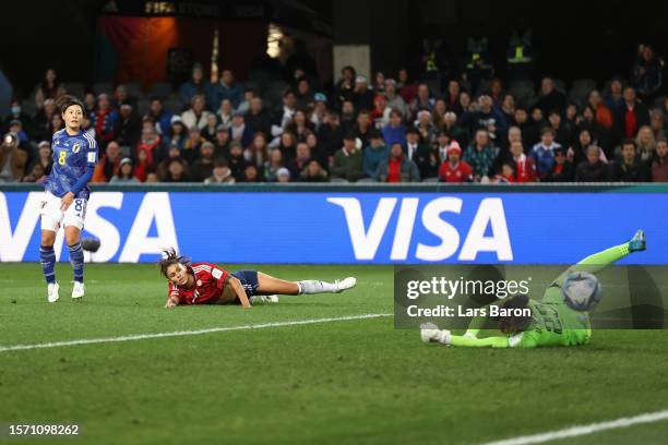 Hikaru Naomoto of Japan scores her team's first goal during the FIFA Women's World Cup Australia & New Zealand 2023 Group C match between Japan and...