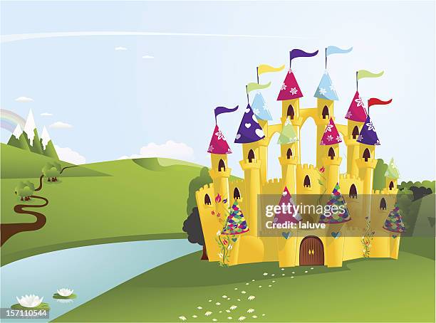 fairytale castle - princess-castle-background stock illustrations