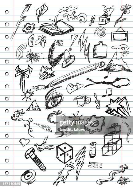 notebook page with doodles - drawing pencil stock illustrations