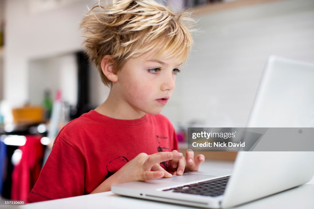 Boy using a laptop computer