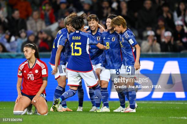Aoba Fujino of Japan celebrates with teammates after scoring her team's second goal during the FIFA Women's World Cup Australia & New Zealand 2023...