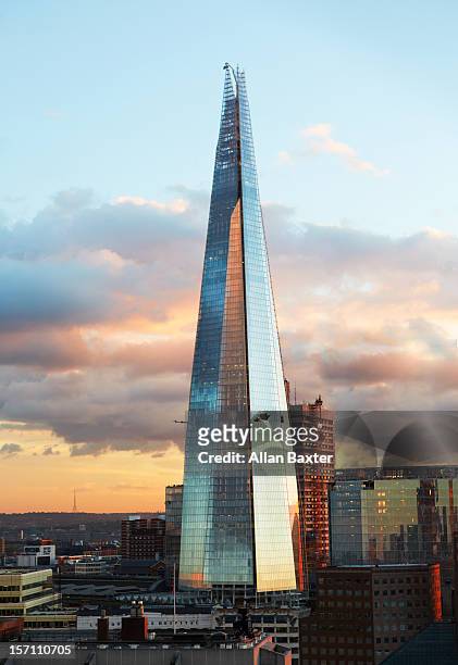 the shard skyscraper at sunset - western europe stock pictures, royalty-free photos & images