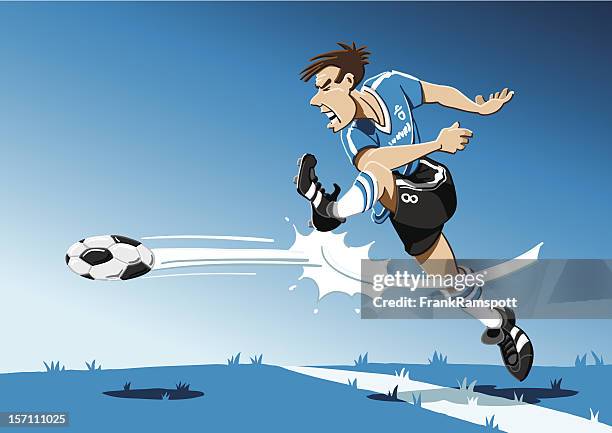 bildbanksillustrationer, clip art samt tecknat material och ikoner med soccer player shot on goal - comic strip