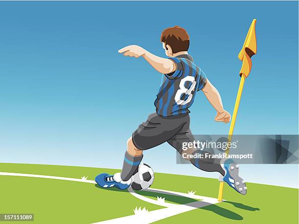 stockillustraties, clipart, cartoons en iconen met soccer player corner kick - soccer player cartoon