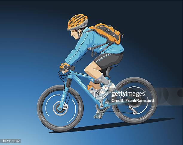 mountain biker blue - mountain biking stock illustrations