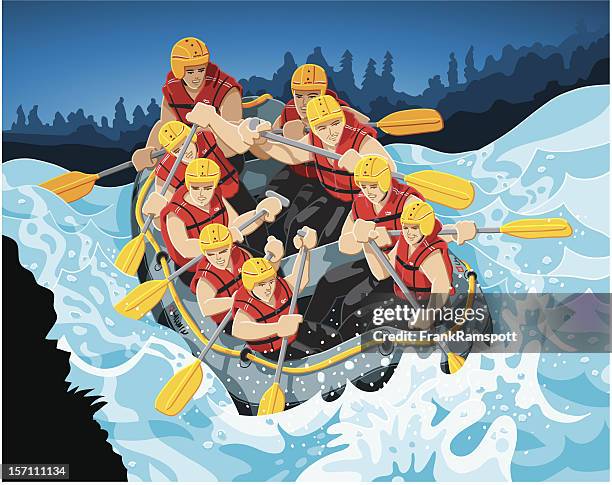 wildwasser-rafting - schlauchboot stock-grafiken, -clipart, -cartoons und -symbole