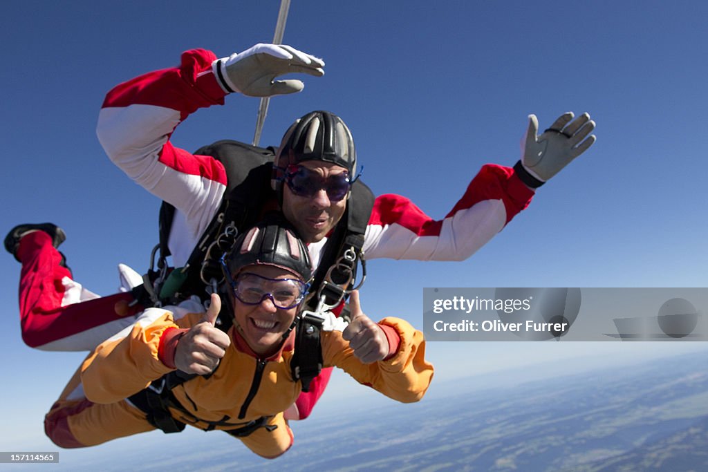 Skydive tandem passenger having a great time