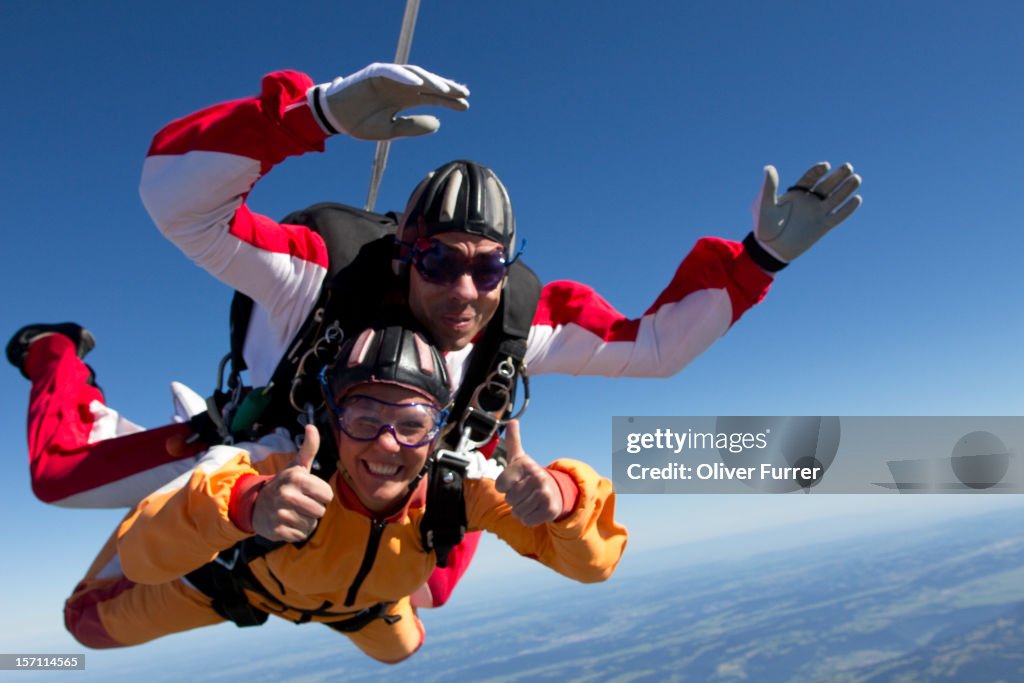Skydive tandem passenger having a great time