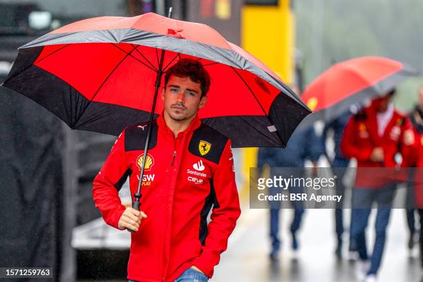 Charles Leclerc of Ferrari and Monaco during previews ahead of the F1 Grand Prix of Belgium at Circuit de Spa-Francorchamps on July 27, 2023 in Spa,...