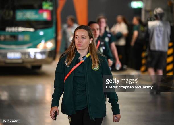 Queensland , Australia - 31 July 2023; Harriet Scott of Republic of Ireland arrives for the FIFA Women's World Cup 2023 Group B match between...
