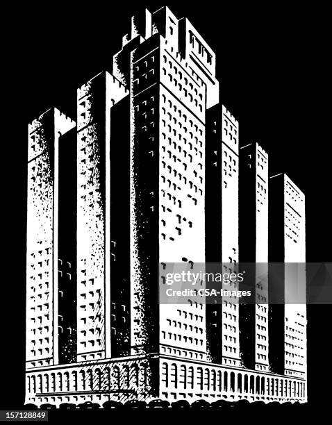 art deco building - downtown district photos stock illustrations