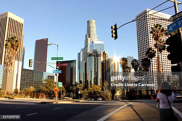 los angeles. - los angeles skyline stockfoto's en -beelden