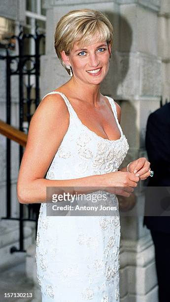 Diana The Princess Of Wales Attends A Gala Reception & Preview Of Her 'Dresses Auction' At Christies In London.