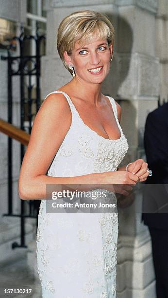 Diana The Princess Of Wales Attends A Gala Reception & Preview Of Her 'Dresses Auction' At Christies In London.