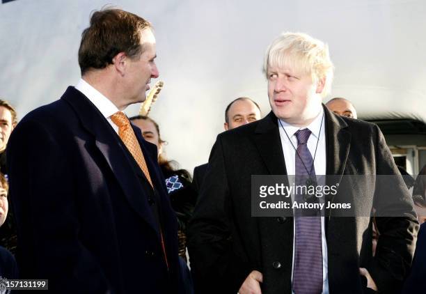 The Mayor Of London, Boris Johnson And The New Zealand Prime Minister John Key Unveil A 25-Metre By 17-Metre Rugby Ball To Celebrate New Zealand...