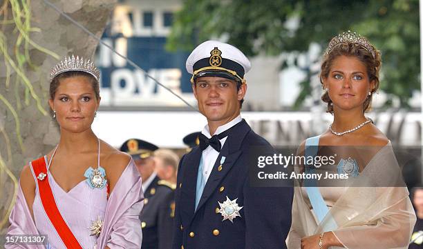 Crown Princess Victoria, Princess Madeleine And Prince Carl Philip Of Sweden Attend The Wedding Of Crown Prince Haakon Of Norway And Mette-Marit In...