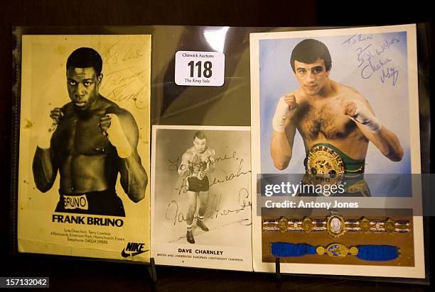 Formerly The Property Of Ronnie Kray, Three Colour Photographs, Two Dedicated To Ronnie From Frank Bruno & Charlie Magree, Are Displayed As Personal...