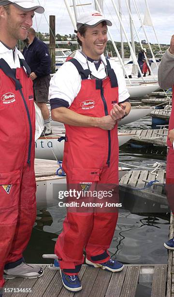 Crown Prince Frederik Of Denmark And His Team Prepare Their Boat For Sailing In In Kinsale, Ireland.