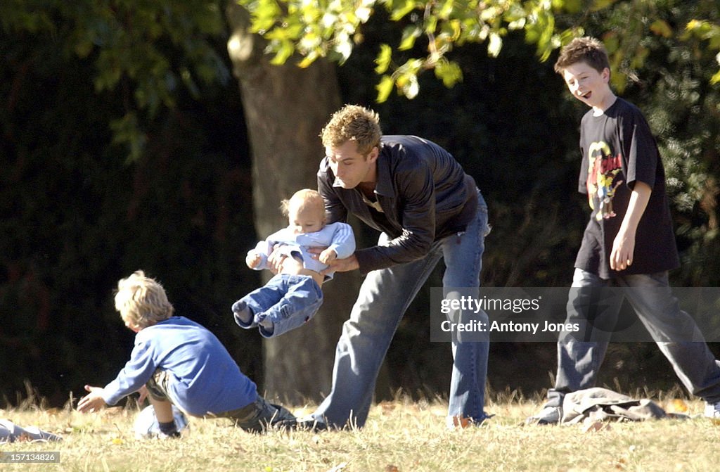 Jude Law Plays Football In The Park