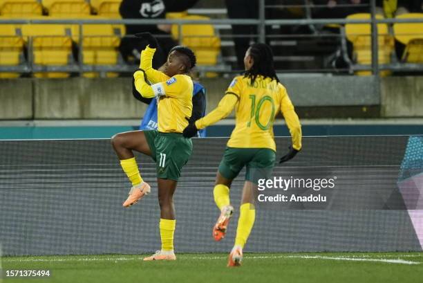 Thembi Kgatlana of South Africa gestures during the FIFA Women's World Cup Group G match between South Africa and Italy at Wellington Regional...