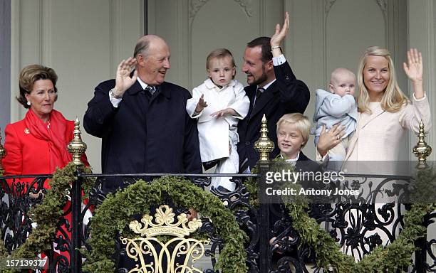 King Harald, Queen Sonja, Crown Prince Haakon, Crown Princess Mette-Marit, Son Marius, Princess Ingrid Alexandra & Prince Sverre Magnus Attend The...