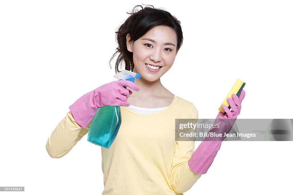 Housewife with Cleaning Product
