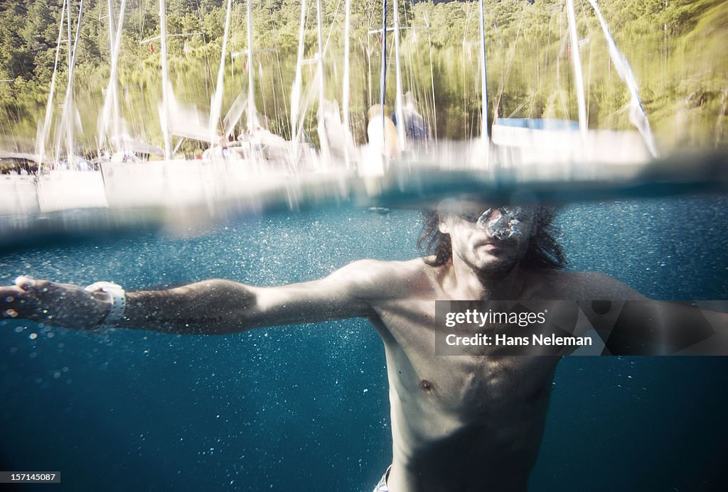 Male swimmer underwater