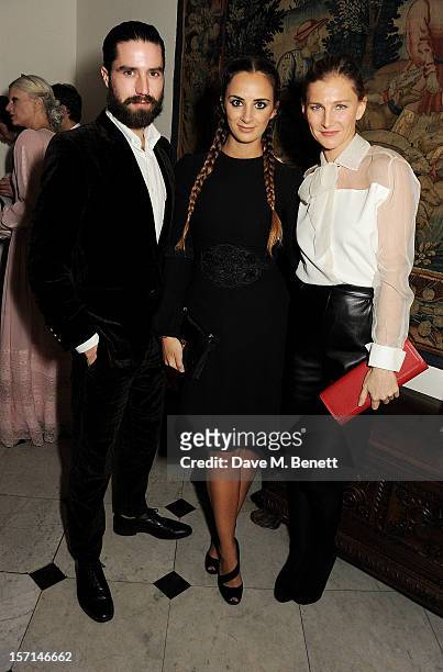 Jack Guinness, Alexia Niedzielski and Elizabeth Von Guttman attend a dinner celebrating the launch of 'Valentino: Master Of Couture', the new...