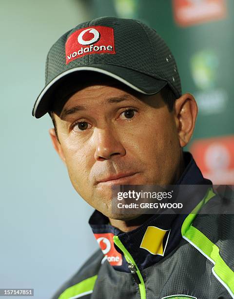 Australian cricketer Ricky Ponting announces his retirement during a press conference on the eve of the third cricket Test between South Africa and...