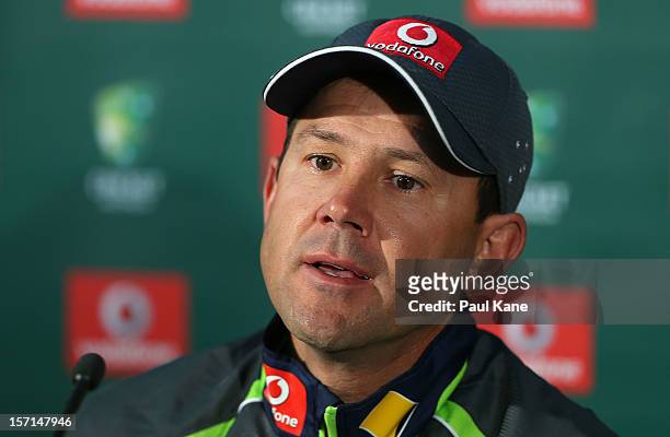 Australian cricket player Ricky Ponting holds a press conference to announce his retirement from international cricket on November 29, 2012 in Perth,...
