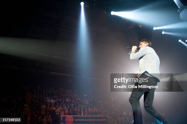 Tom Chaplin of Keane performs onstage in round for the first time ever during a date of their November UK Arena tour at Nottingham Capital FM Arena...