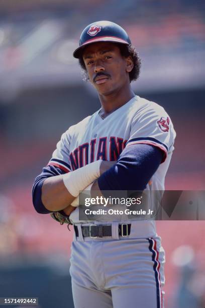 Julio Franco from the Dominican Republic and Shortstop, Second Baseman and First Baseman for the Cleveland Indians looks on during the Major League...