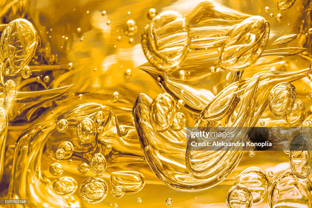 Yellow bubble oil or serum, transparent smudged gel texture